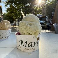 Pineapple with peppermint and raspberry icecream. Yummy!  at Mari Gelato in Alvalade