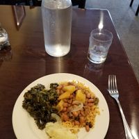 Puerto Rican rice and pintos with yucca. at Upohar Vegetarian Restaurant in Lancaster