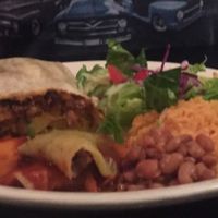 Soy burrito, enchiladas , beans and rice  at Las Anitas in Los Angeles