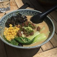 Veggie Tan Tan + Sweetcorn and Woodear Mushroom at Ramen Ramen Wanaka in Otago Region