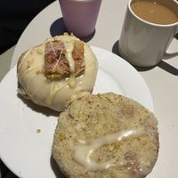 White choc raspberry blondie and apple crumble doughnuts   at Considerit in Edinburgh