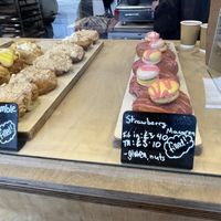 Display case with doughnuts   at Considerit in Edinburgh