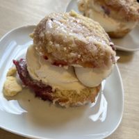 Apple blackberry doughnut and ice cream   at Considerit in Edinburgh