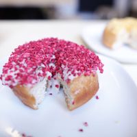 White chocolate & raspberry donut  at Considerit in Edinburgh