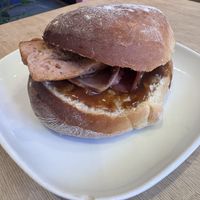 Bacon and sausage roll   at Considerit in Edinburgh