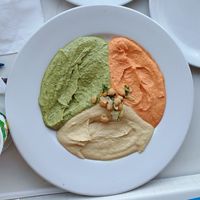 Trio: Cilantro jalapeno/Roasted bell pepper/Lemon Hummus at Pita Jungle in Chandler