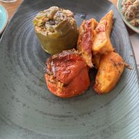 Stuffed pepper and tomato zucchini fries  at Rouvera  in Mykonos