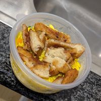 Vegan chicken and rice at Barcelos George in Western Cape