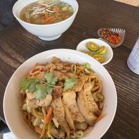 Fried noodles and soup  at Viettopia Cafe in Bowden