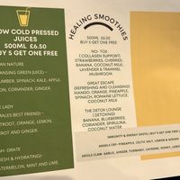 Justices and smoothie menu   at Detox Lounge in Inverness