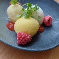 Lemon, melon and passion fruit sorbet at skein in Nottingham