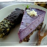 Raw blueberry cheesecake and raw granola bar. at The Seeds of Life in Ubud