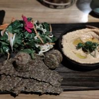 Dried tomato hummus, raw falafel and salad with flaxseed crackers at The Seeds of Life in Ubud