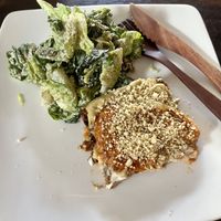 Moussaka with caesar side salad  at The Seeds of Life in Ubud