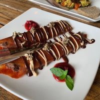 Crapes. Tasty but very chewy and hard to cut at The Seeds of Life in Ubud