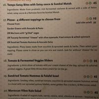 Menu at The Seeds of Life in Ubud