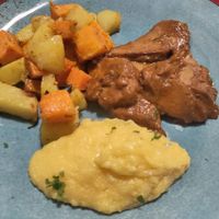 Seitan aromatizzato accompagnato da polenta, zucca e patate at La Locanda Del Gusto in Vicenza