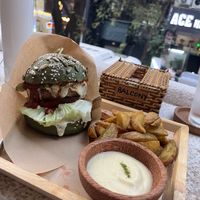 Standard burger with wedges   at 2 Roots Plant-Based Café in Ho Chi Minh City