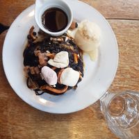 Vegan American Style Pancake Stack Rocky Road.  August 2022 at Cherry Reds Cafe and Bar in Birmingham