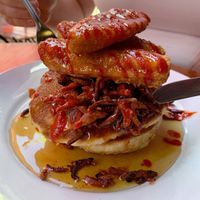 Chickn & bacon pancakes  at Cherry Reds Cafe and Bar in Birmingham