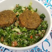 Salad with two toppings: 2 falafels and tabouleh at Fill a Pita in Central Singapore