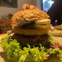 Italiano Burger with Mediterranean veggies, red bean patty, olives, polenta and aioli.  at Bunte Burger Cologne in Cologne