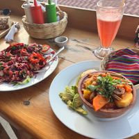 Pepian and large mixed salad at Maria's Restaurant in San Pedro La Laguna