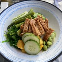 Vegetarian Poke Bowl very tasty! Unsure if the sauce it comes with on the side is vegan though   at Aki Sushi Tapas Boba in Freeport