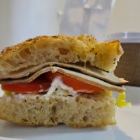 Tofu "turkey" sandwich and soy cappuccino at Kitchen Mouse in Los Angeles