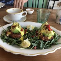 “Crab cakes” with yellow pepper hollandaise  at Kitchen Mouse in Los Angeles