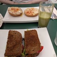 Hummus bagel and gourmet vegan sandwich (veggies) at Zoe Food in Gran Canaria