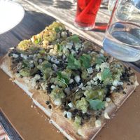 Vegan lentil taco pizzaa  at Little Fish Brewing Company in Athens