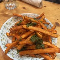 Vegan chili fries (no aioli)  at Little Fish Brewing Company in Athens