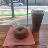 Vegan cinnamon sugar donut and cold brew with soy milk  at Stan’s Donuts & Coffee in Chicago