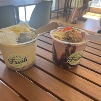 Yellow and chocolate smoothie bowls!!  at Avo and Co. in Niagara-on-the-lake