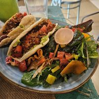 tacos are amazing, with homemade bread!! (part of the menu del dia with soup, juice and dessert for 20 soles) at La Casa de Momo in Cusco