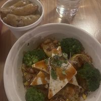 Veg plate with tofu and fingerling potatoes— pretty decent with some hot sauce added   at The Lodge at Bryce Canyon in Bryce