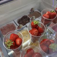 Strawberries you can have sauce on eg biscoff  at Scoops in Mablethorpe