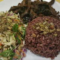 Garlic pepper steak trips with multigrain rice  at Quan Long Hoa in Westminster