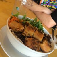 noodle with beef and egg roll  at Quan Long Hoa in Westminster