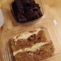 Loved the dark choc brownies and carrot cake, bought before attending Richmond Vegan's monthly Meetup; so got a bit squashed in my bag! at The Cheeky Pea in Kingston Upon Thames