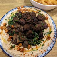 50/50 Vegan chicken/mushrooms hummus bowl - yum! at The Cheeky Pea in Kingston Upon Thames