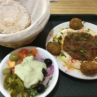 Garlic mushroom hummus bowl with extra falafel, £6.95 at The Cheeky Pea in Kingston Upon Thames
