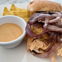 Sweet potato white bean burger   at Spring Cafe in Aspen
