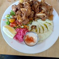 Crispy cauliflower with hummus and roasted potatoes at Nuba Cafe - Yaletown in Vancouver