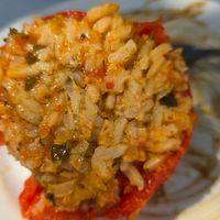 Stuffed tomatoes at Platanos Tavern in Skopelos