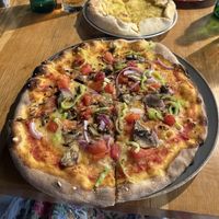 Veggie pizza and vegan garlic pizza  at Pizza Sul Posto in Moraitika