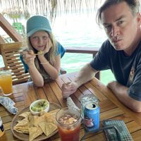Guac and chips, ginger iced tea, passion fruit juice  at Leaf Eaters Cafe in Bocas Del Toro