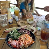 Hippy bowl with tahini dressing and brown rice  at Leaf Eaters Cafe in Bocas Del Toro