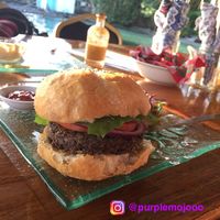 Vegan burger  at Leaf Eaters Cafe in Bocas Del Toro